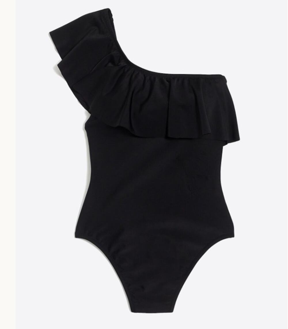 NEW J.Crew Factory Ruffle one-shoulder one-piece swimsuit Black Size XS #J0585 - Picture 1 of 7